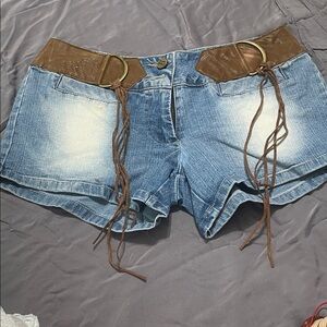 Stylish Blue and Brown Denim Shorts